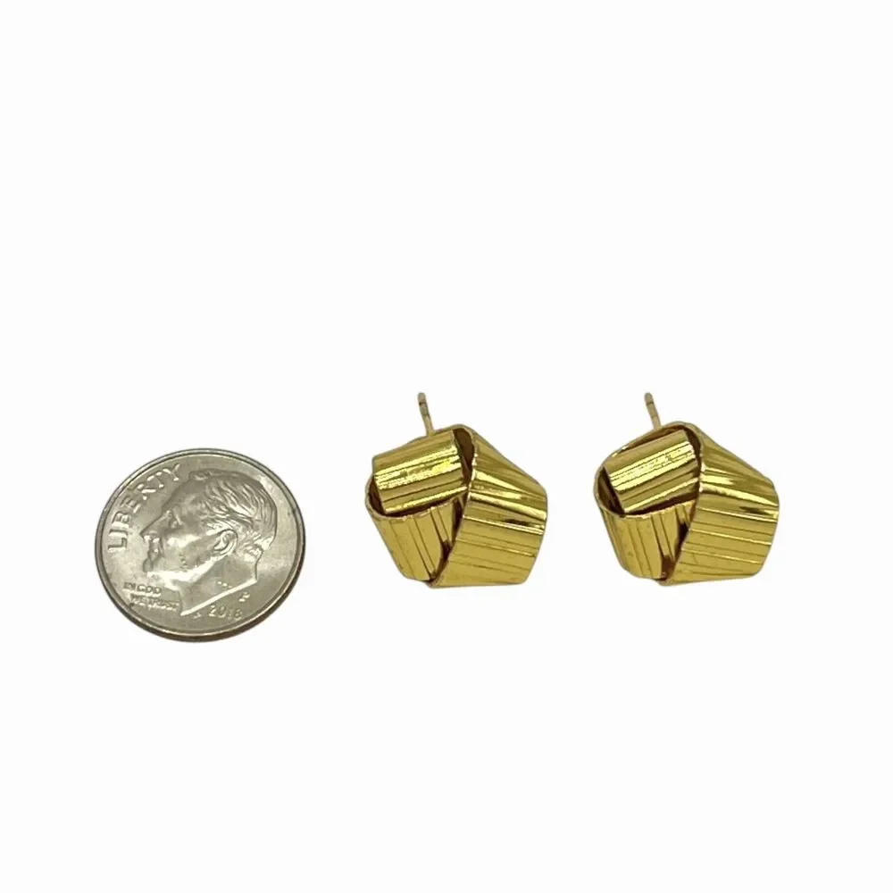 Gold Tone Statement Stud Earrings Modern Ribbed Swirl Post Geometric Wrap Posts